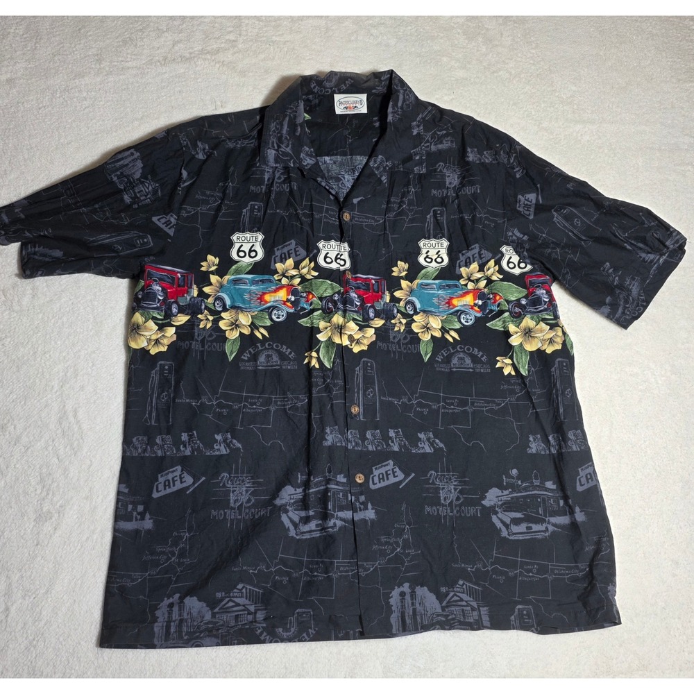 Pacific Legend Route 66 Hot Rod Shirt Men 2XL Black CarShow Cotton Aloha America